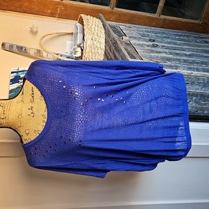 Royal blue beaded accent poncho top, size large. Drape sleeves. Great condition